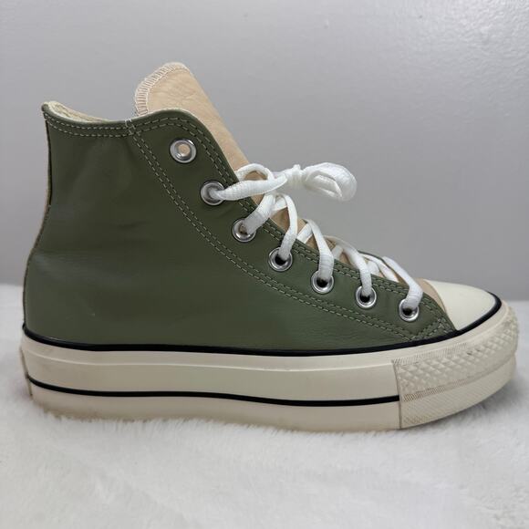Converse CTAS Lift Platform Leather Sneakers Green Beige Women's 6.5 - Picture 1 of 10